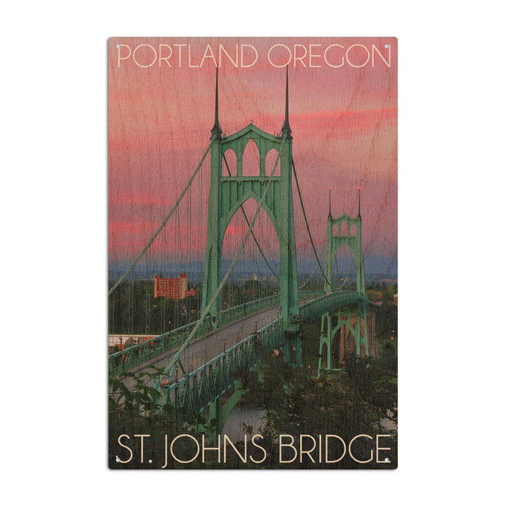 Portland, Oregon, St. Johns Bridge Sunset, Lantern Press Photography, Wood Signs and Postcards Wood Lantern Press 10 x 15 Wood Sign