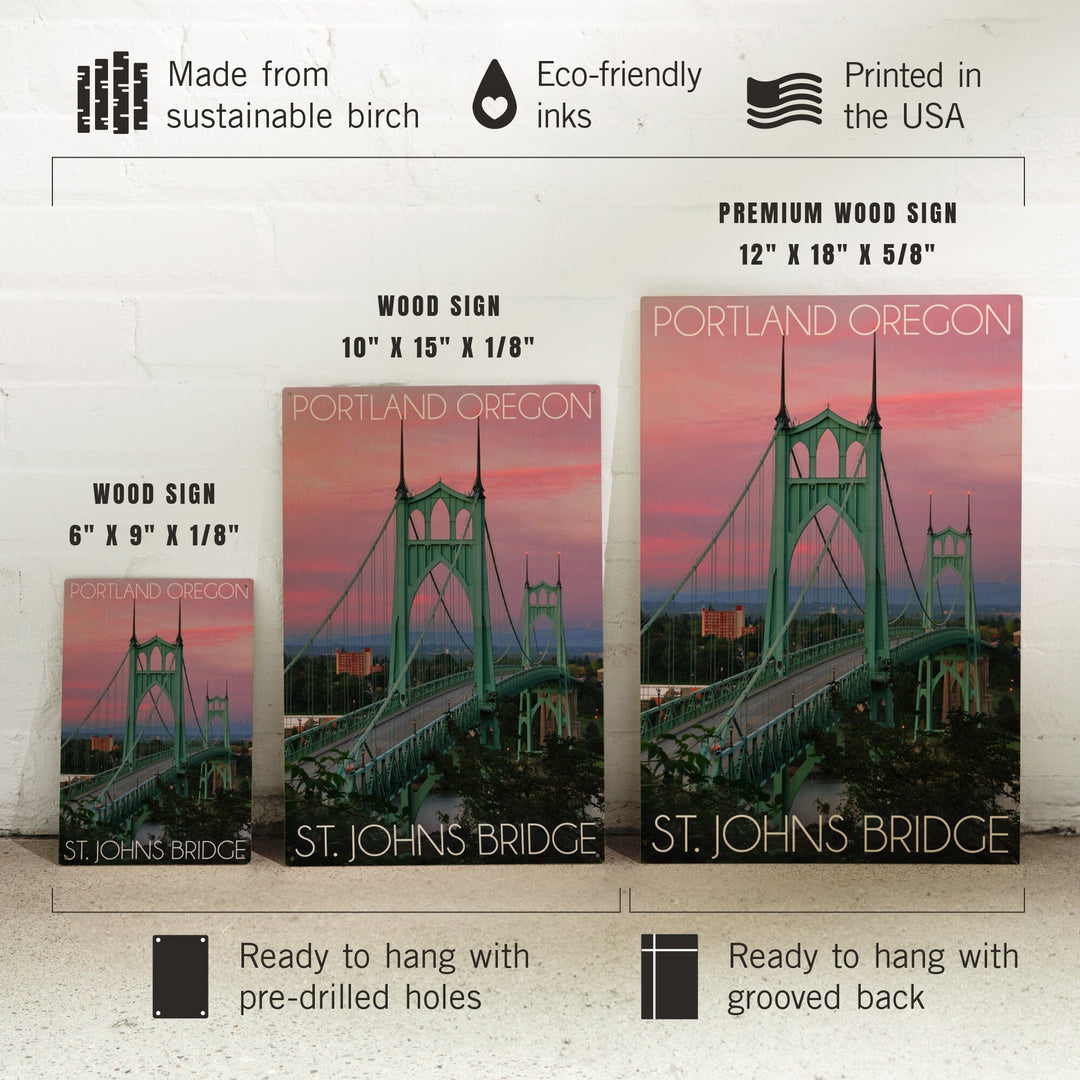 Portland, Oregon, St. Johns Bridge Sunset, Lantern Press Photography, Wood Signs and Postcards Wood Lantern Press