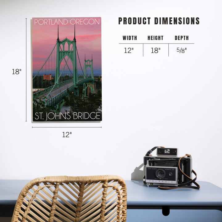 Portland, Oregon, St. Johns Bridge Sunset, Lantern Press Photography, Wood Signs and Postcards Wood Lantern Press