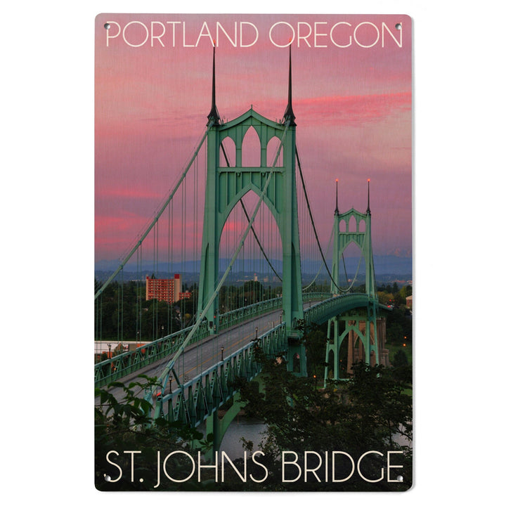 Portland, Oregon, St. Johns Bridge Sunset, Lantern Press Photography, Wood Signs and Postcards Wood Lantern Press