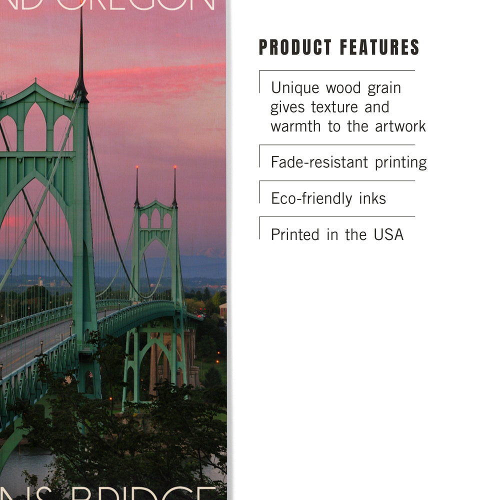 Portland, Oregon, St. Johns Bridge Sunset, Lantern Press Photography, Wood Signs and Postcards Wood Lantern Press