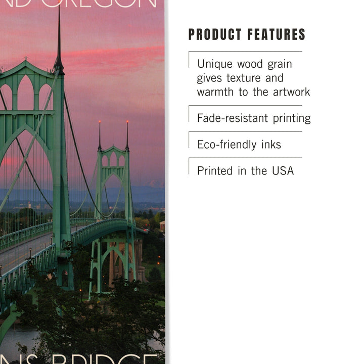 Portland, Oregon, St. Johns Bridge Sunset, Lantern Press Photography, Wood Signs and Postcards Wood Lantern Press