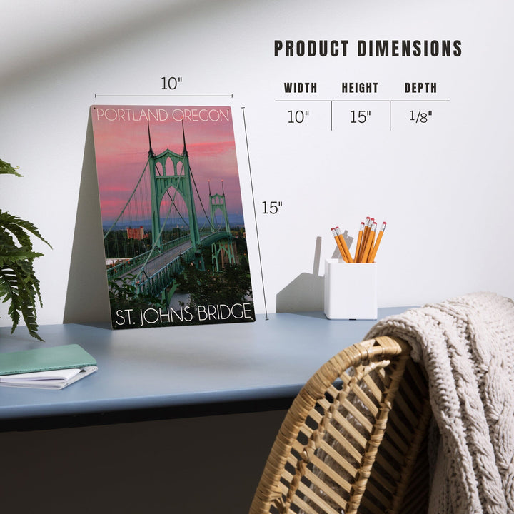 Portland, Oregon, St. Johns Bridge Sunset, Lantern Press Photography, Wood Signs and Postcards Wood Lantern Press