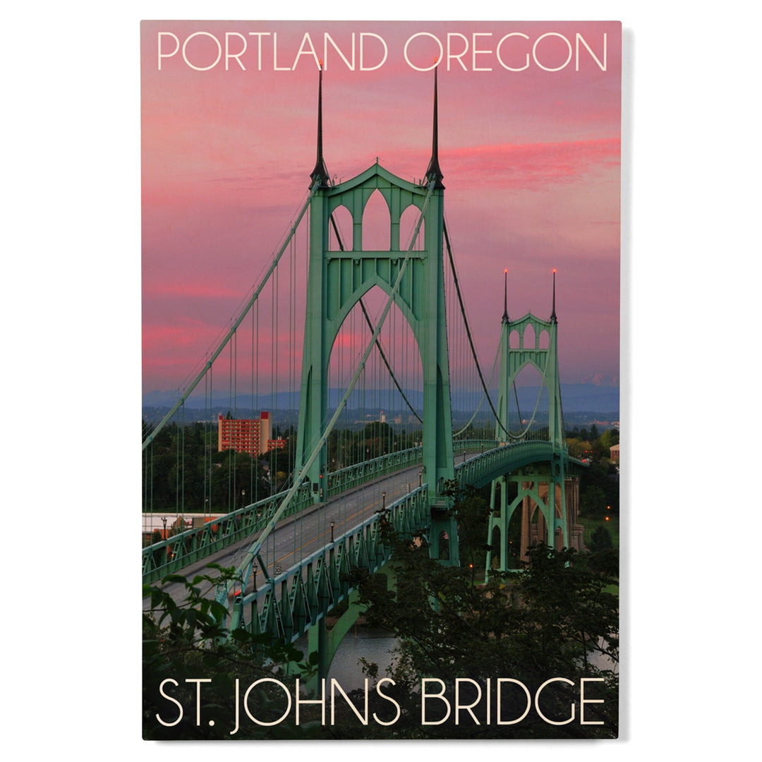 Portland, Oregon, St. Johns Bridge Sunset, Lantern Press Photography, Wood Signs and Postcards Wood Lantern Press