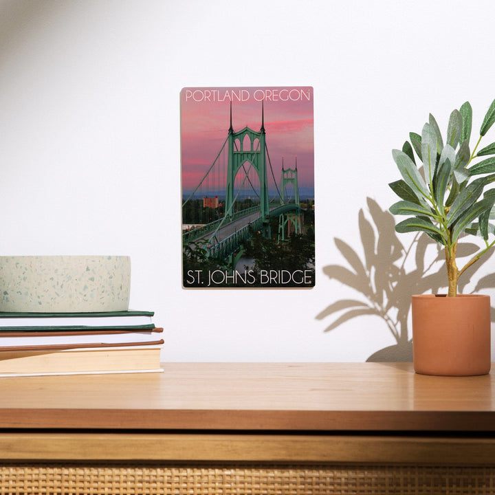 Portland, Oregon, St. Johns Bridge Sunset, Lantern Press Photography, Wood Signs and Postcards Wood Lantern Press