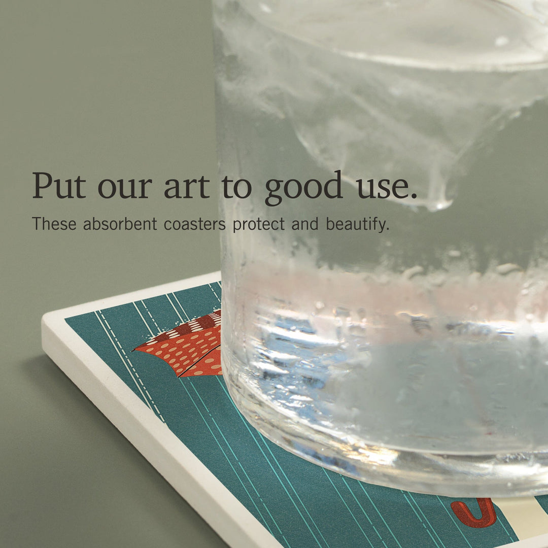 Portland, Oregon, Umbrella, Letterpress, Coasters Coasters Lantern Press