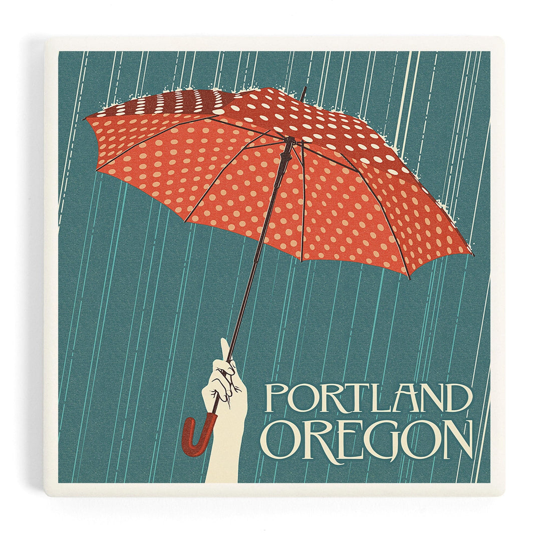 Portland, Oregon, Umbrella, Letterpress, Coasters Coasters Lantern Press Coaster