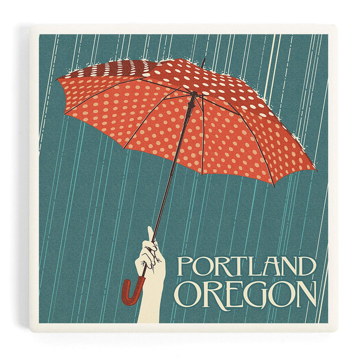 Portland, Oregon, Umbrella, Letterpress, Coasters Coasters Lantern Press Coaster