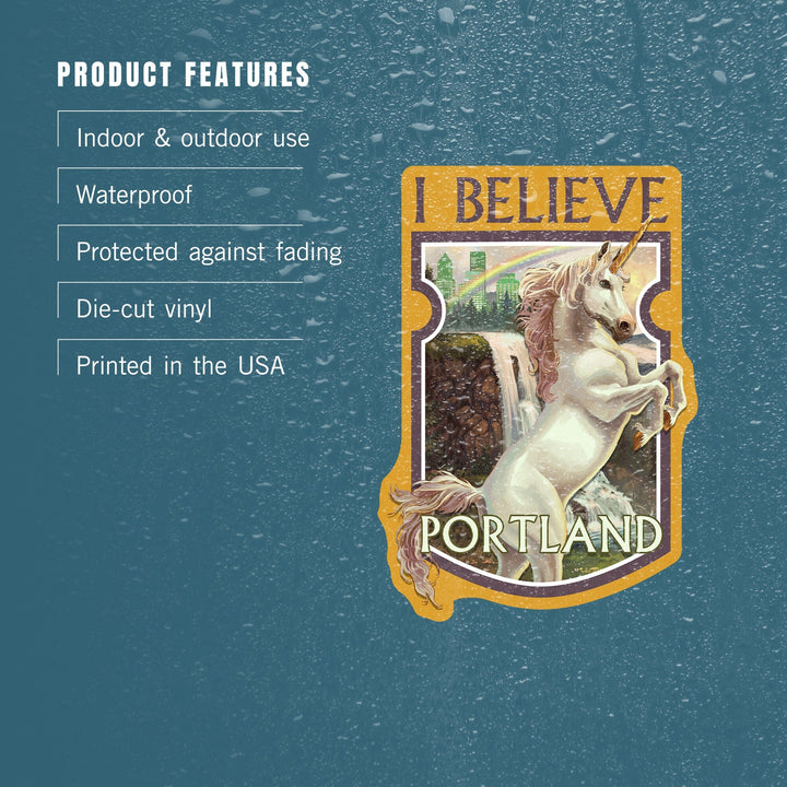 Portland, Oregon, Unicorn and Rainbow, Contour, Vinyl Sticker Sticker Lantern Press