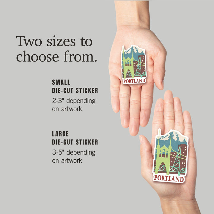 Portland, Oregon, Woodblock, Contour, Lantern Press Artwork, Vinyl Sticker Sticker Lantern Press
