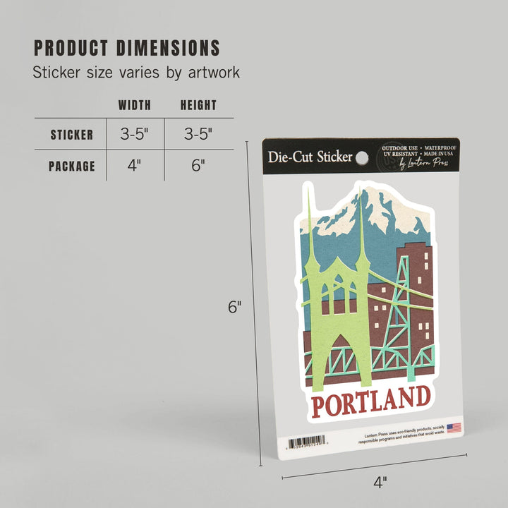 Portland, Oregon, Woodblock, Contour, Lantern Press Artwork, Vinyl Sticker Sticker Lantern Press