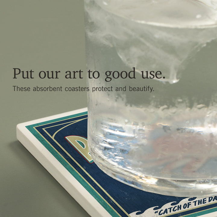 Poulsbo, Washington, Dungeness Crab Vintage Sign, Coasters Coasters Lantern Press