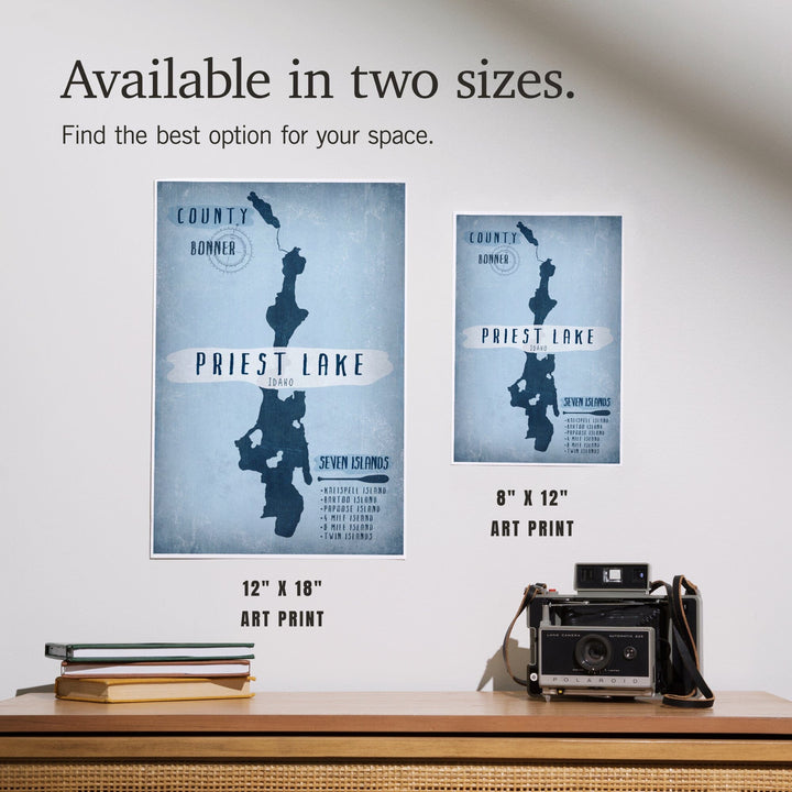 Priest Lake, Idaho, Lake Essentials, Shape, Acreage and County, Art & Giclee Prints Art Lantern Press