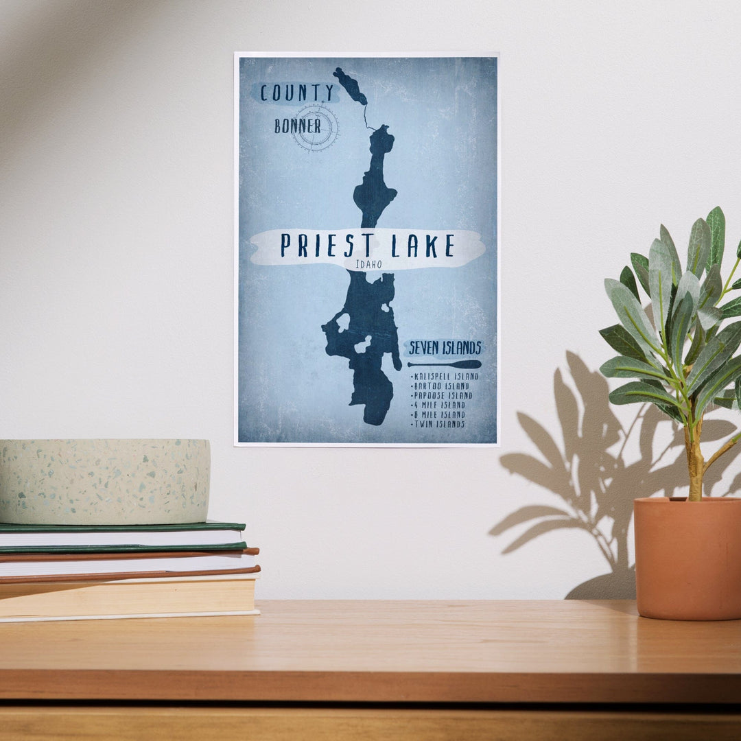 Priest Lake, Idaho, Lake Essentials, Shape, Acreage and County, Art & Giclee Prints Art Lantern Press