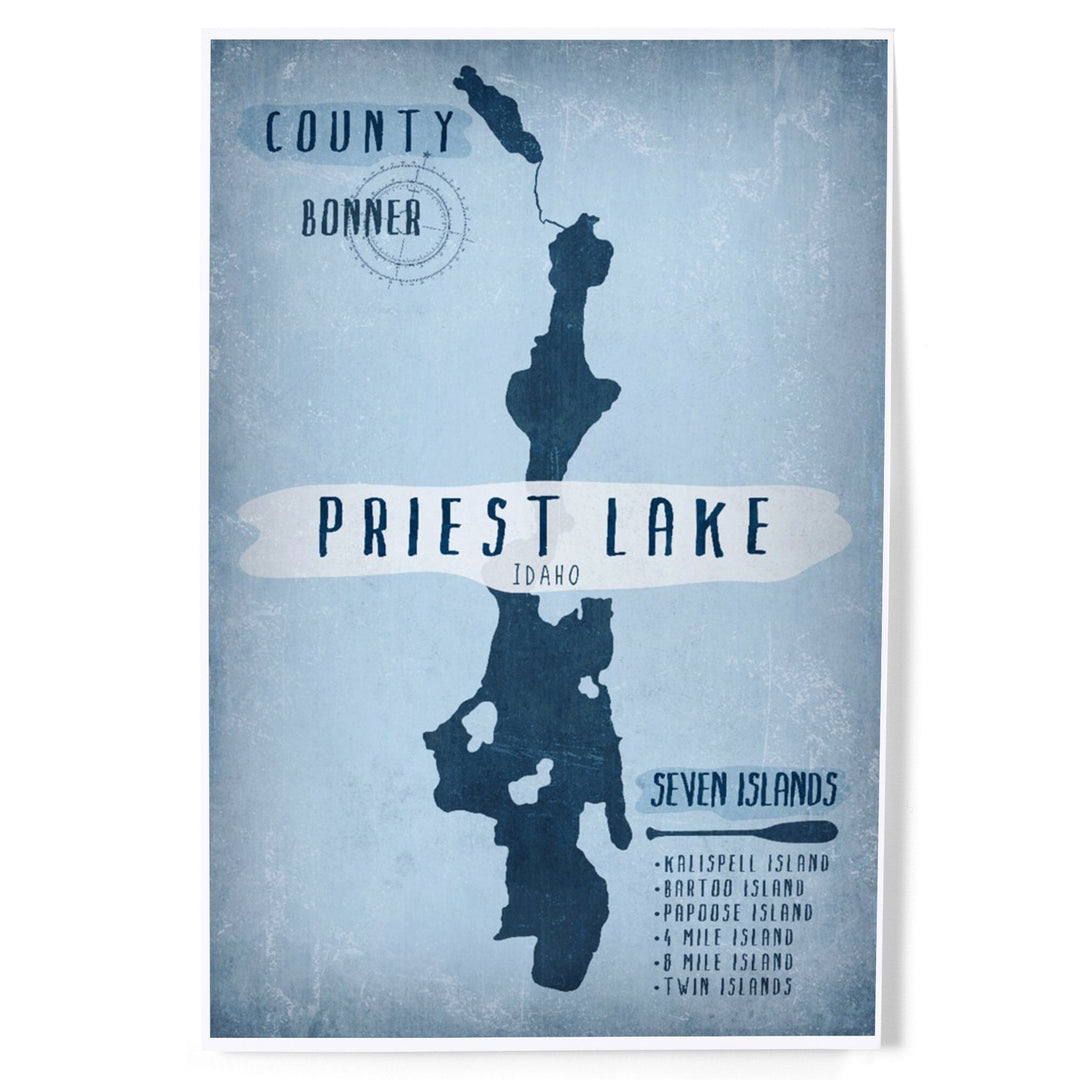 Priest Lake, Idaho, Lake Essentials, Shape, Acreage and County, Art & Giclee Prints Art Lantern Press