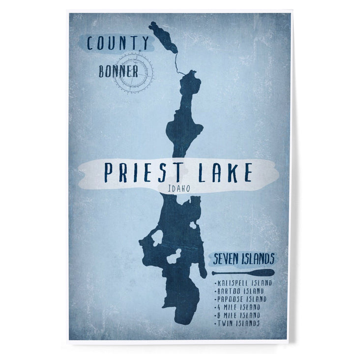 Priest Lake, Idaho, Lake Essentials, Shape, Acreage and County, Art & Giclee Prints Art Lantern Press