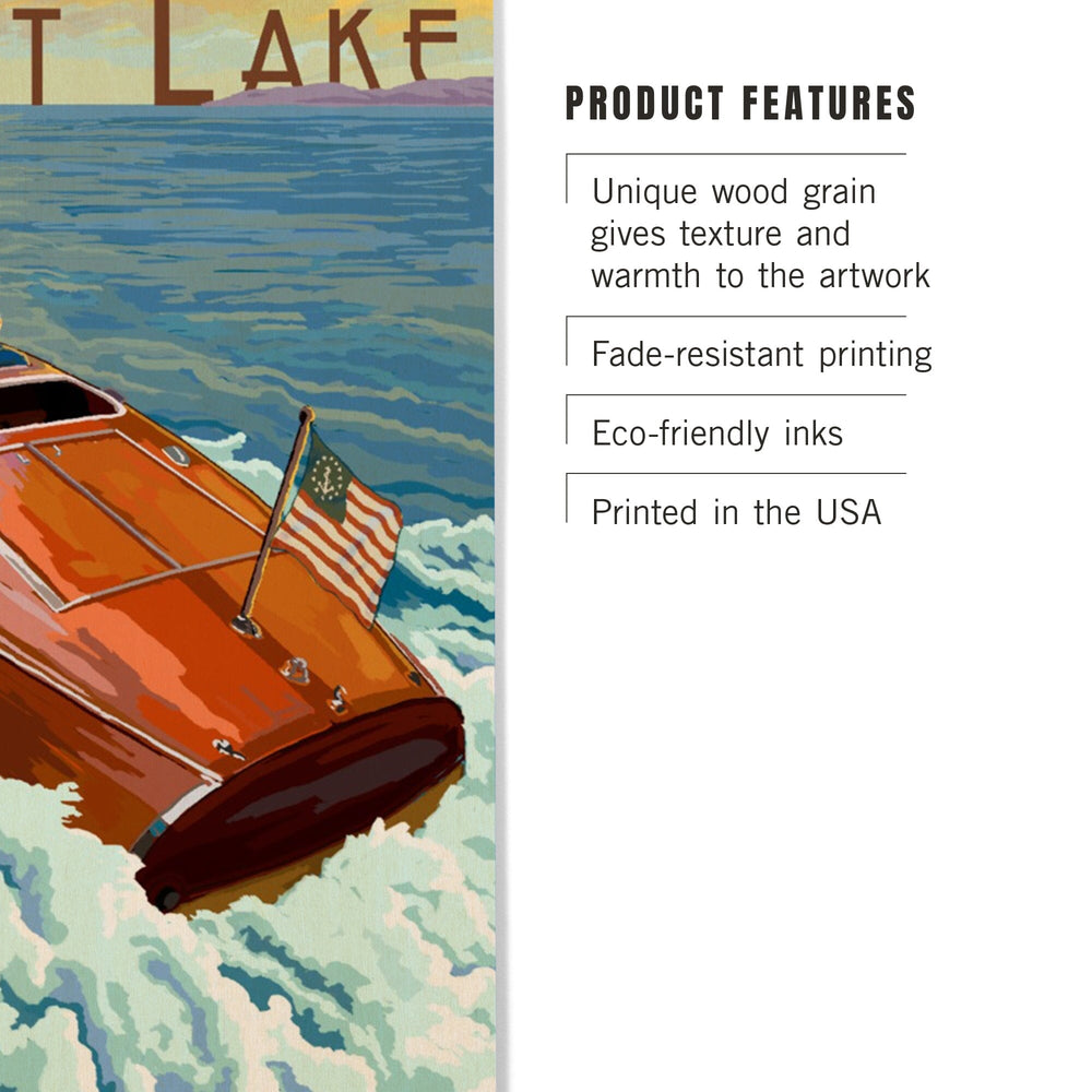 Priest Lake, Idaho, Wooden Boat, Lantern Press Artwork, Wood Signs and Postcards Wood Lantern Press