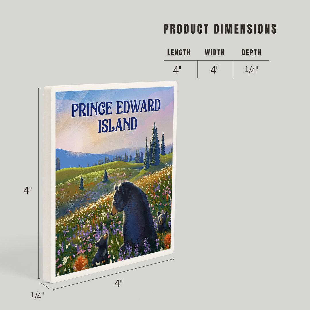 Prince Edward Island, Lithograph, Bear Family in Field, Coasters Coasters Lantern Press