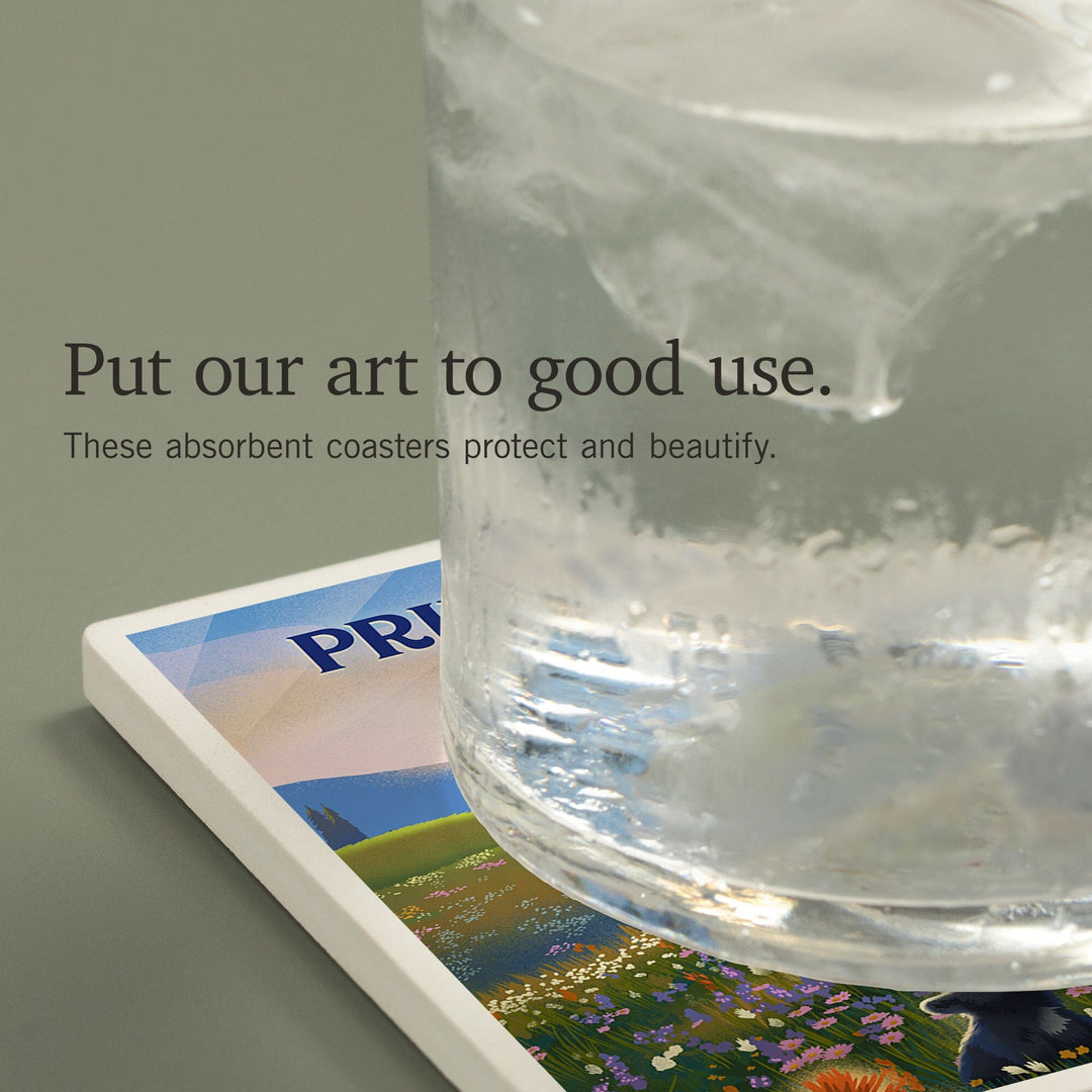 Prince Edward Island, Lithograph, Bear Family in Field, Coasters Coasters Lantern Press