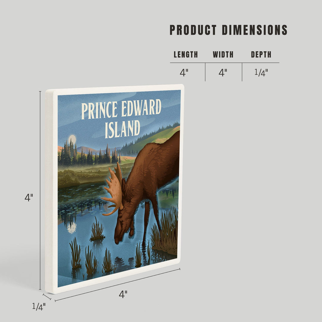 Prince Edward Island, Lithograph, Reflection Pond and Bull Moose, Coasters Coasters Lantern Press