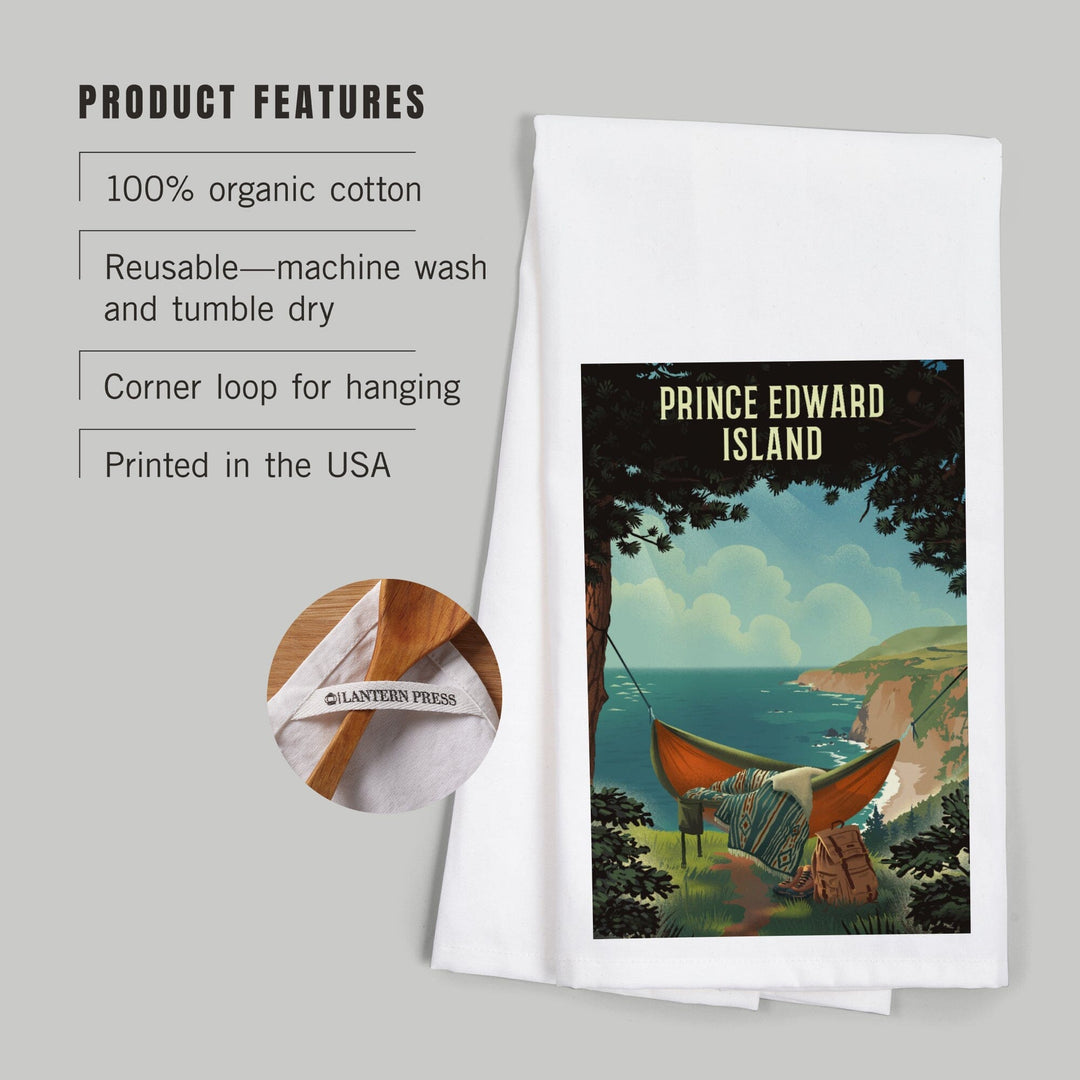 Prince Edward Island, Today's Office, Coastal Series, Hammock on Beach, Organic Cotton Kitchen Tea Towels Kitchen Lantern Press