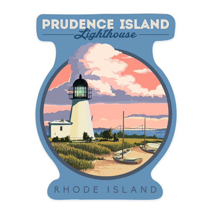 Prudence Island, Rhode Island, Lighthouse, Contour, Lantern Press Artwork, Vinyl Sticker Sticker Lantern Press