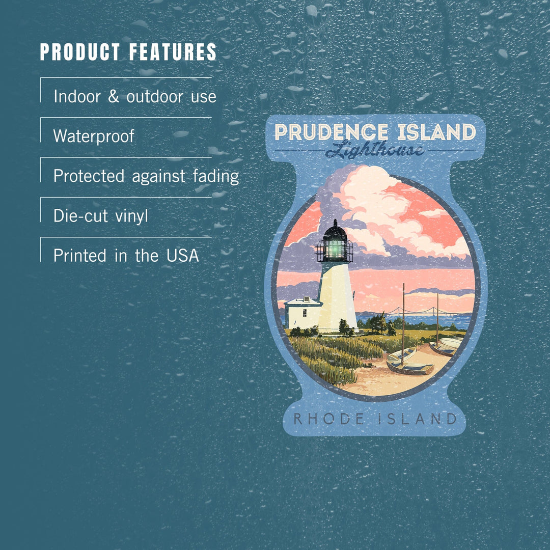 Prudence Island, Rhode Island, Lighthouse, Contour, Lantern Press Artwork, Vinyl Sticker Sticker Lantern Press