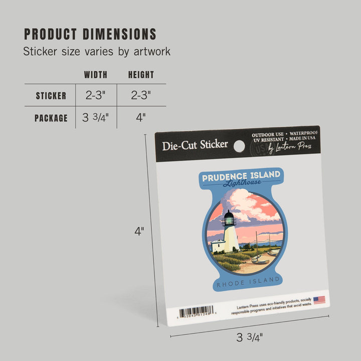 Prudence Island, Rhode Island, Lighthouse, Contour, Lantern Press Artwork, Vinyl Sticker Sticker Lantern Press