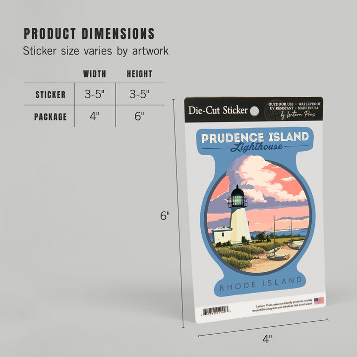 Prudence Island, Rhode Island, Lighthouse, Contour, Lantern Press Artwork, Vinyl Sticker Sticker Lantern Press