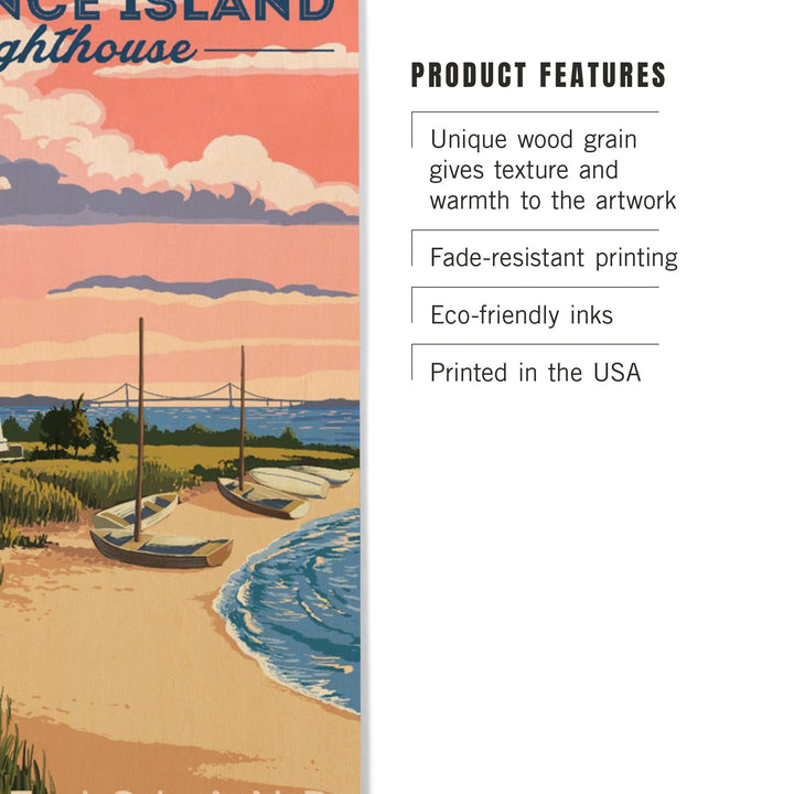 Prudence Island, Rhode Island, Lighthouse, Lantern Press Artwork, Wood Signs and Postcards Wood Lantern Press