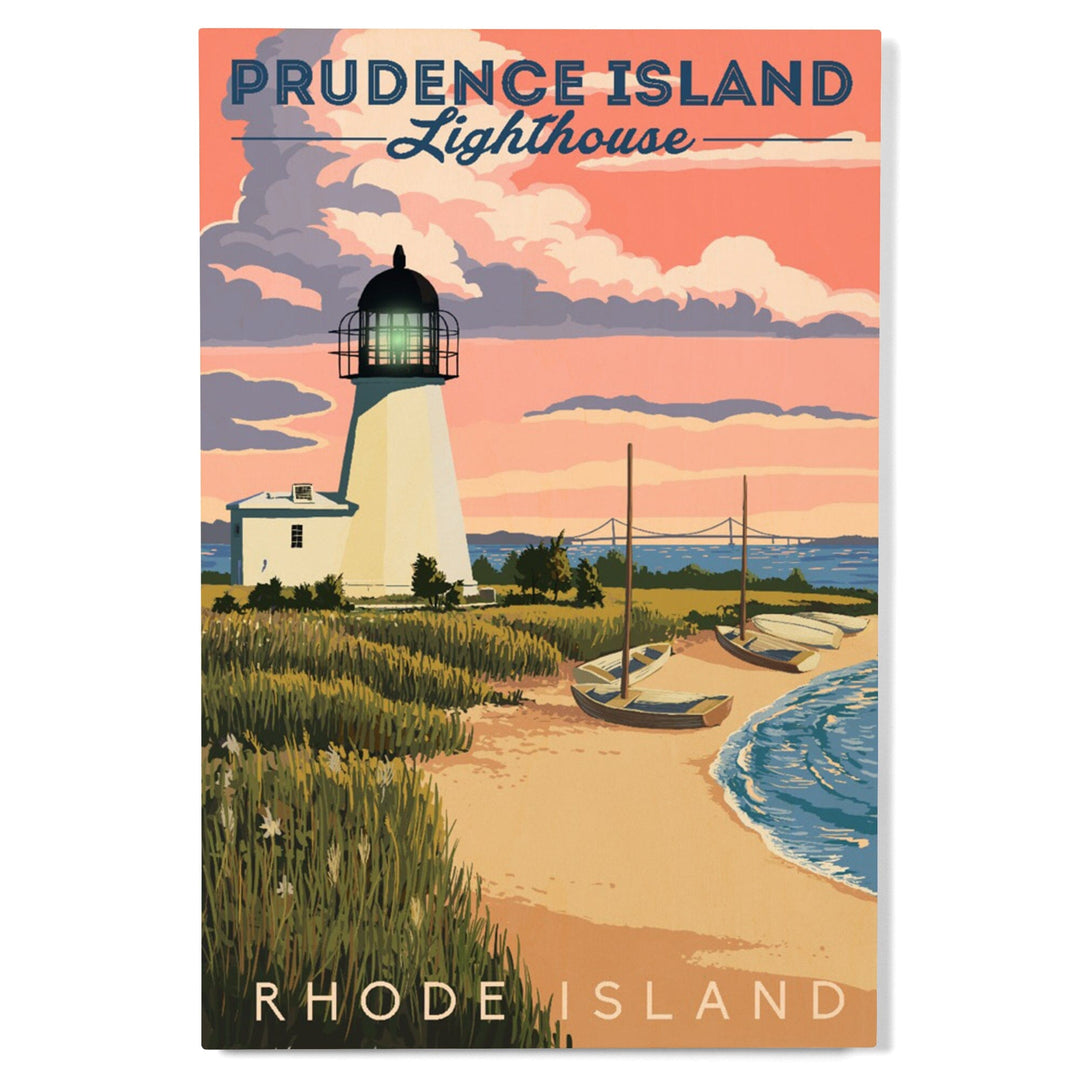 Prudence Island, Rhode Island, Lighthouse, Lantern Press Artwork, Wood Signs and Postcards Wood Lantern Press