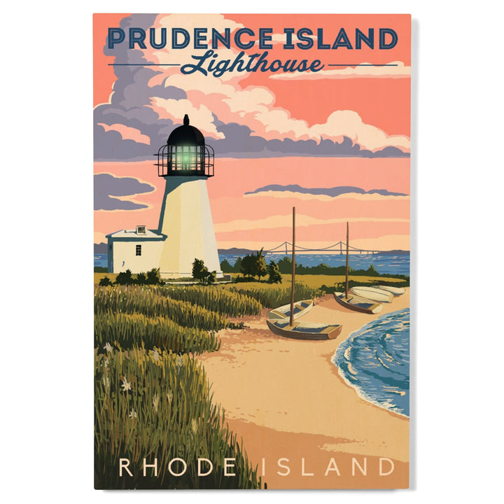 Prudence Island, Rhode Island, Lighthouse, Lantern Press Artwork, Wood Signs and Postcards Wood Lantern Press