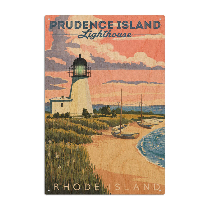 Prudence Island, Rhode Island, Lighthouse, Lantern Press Artwork, Wood Signs and Postcards Wood Lantern Press 6x9 Wood Sign