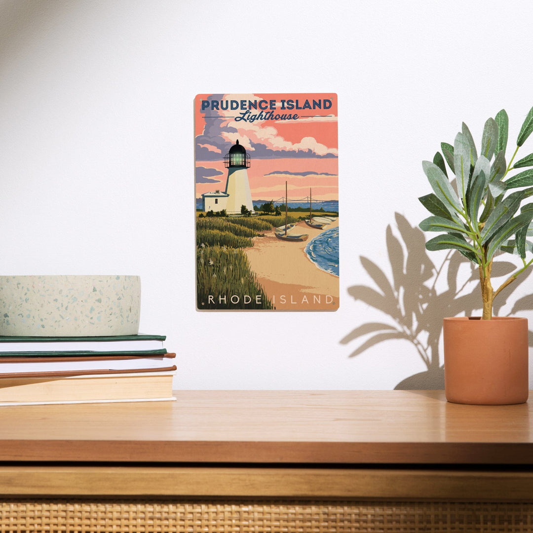 Prudence Island, Rhode Island, Lighthouse, Lantern Press Artwork, Wood Signs and Postcards Wood Lantern Press