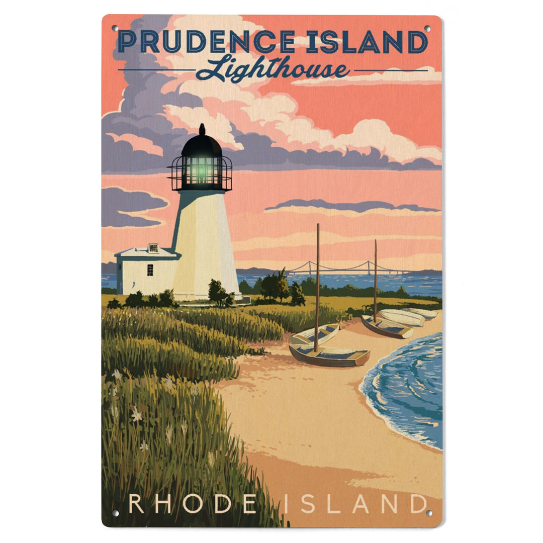 Prudence Island, Rhode Island, Lighthouse, Lantern Press Artwork, Wood Signs and Postcards Wood Lantern Press