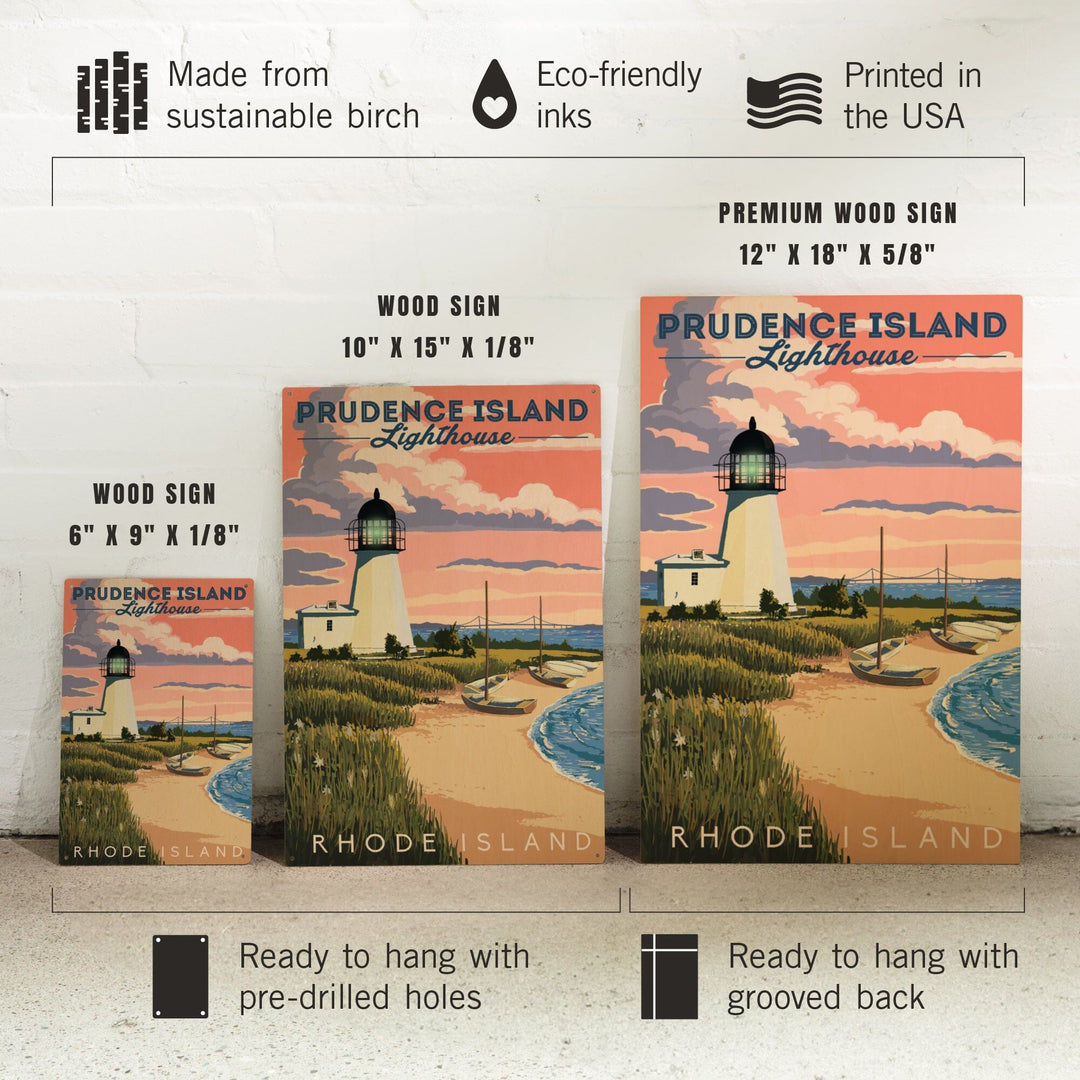 Prudence Island, Rhode Island, Lighthouse, Lantern Press Artwork, Wood Signs and Postcards Wood Lantern Press