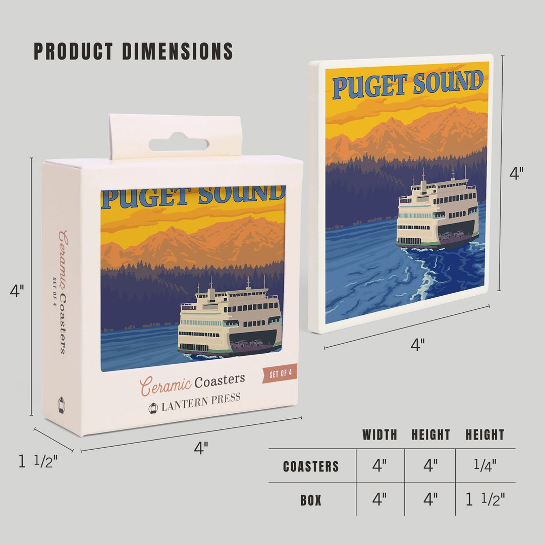 Puget Sound, Ferry and Mountains, Coasters Coasters Lantern Press