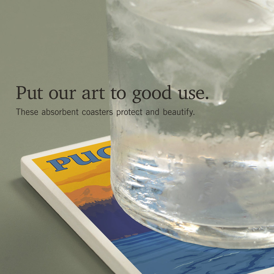 Puget Sound, Ferry and Mountains, Coasters Coasters Lantern Press