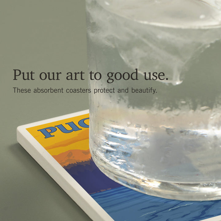 Puget Sound, Ferry and Mountains, Coasters Coasters Lantern Press