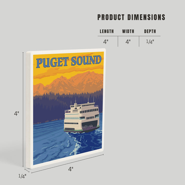 Puget Sound, Ferry and Mountains, Coasters Coasters Lantern Press