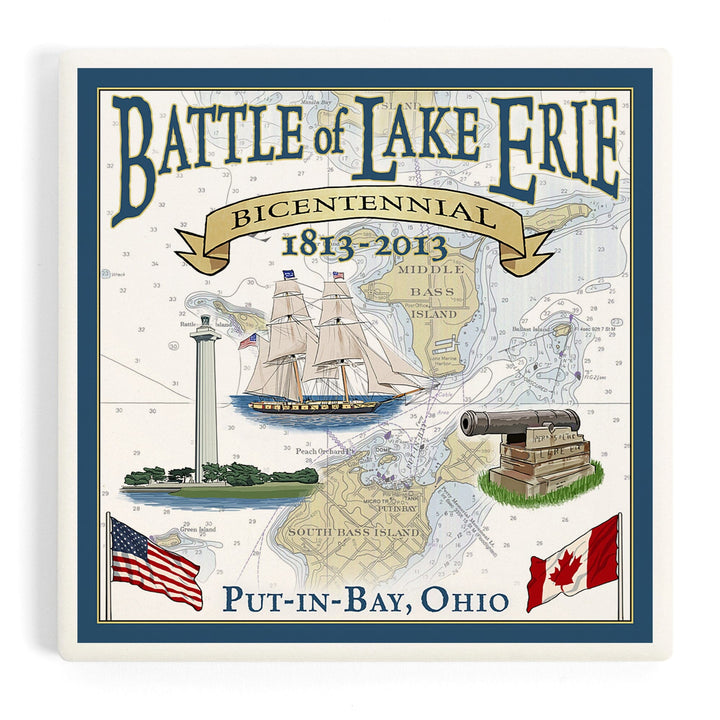 Put-In-Bay, Ohio, Battle of Lake Erie Nautical Chart, Coasters Coasters Lantern Press Coaster