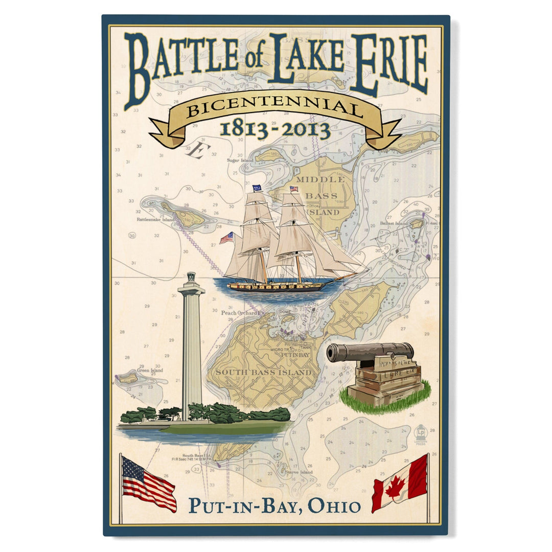Put-In-Bay, Ohio, Battle of Lake Erie Nautical Chart, Lantern Press Artwork, Wood Signs and Postcards Wood Lantern Press