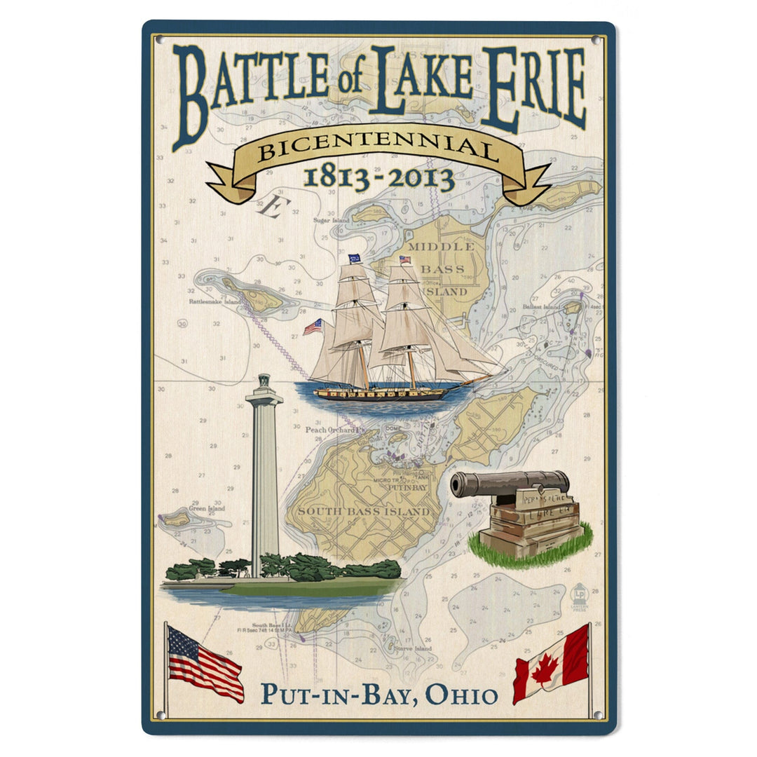 Put-In-Bay, Ohio, Battle of Lake Erie Nautical Chart, Lantern Press Artwork, Wood Signs and Postcards Wood Lantern Press