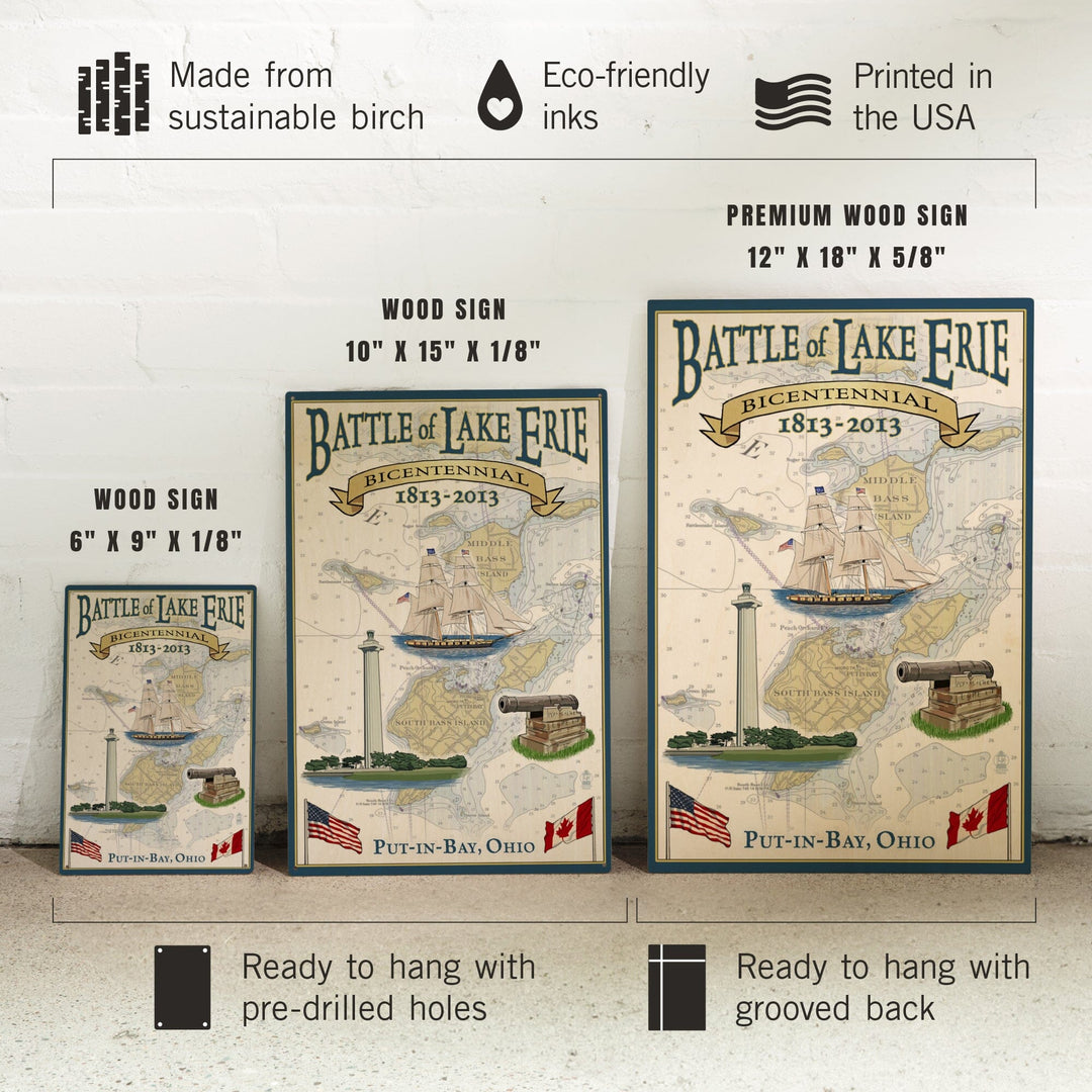 Put-In-Bay, Ohio, Battle of Lake Erie Nautical Chart, Lantern Press Artwork, Wood Signs and Postcards Wood Lantern Press
