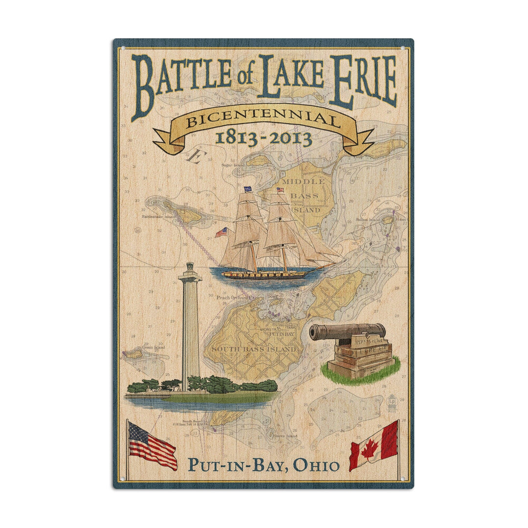 Put-In-Bay, Ohio, Battle of Lake Erie Nautical Chart, Lantern Press Artwork, Wood Signs and Postcards Wood Lantern Press 6x9 Wood Sign