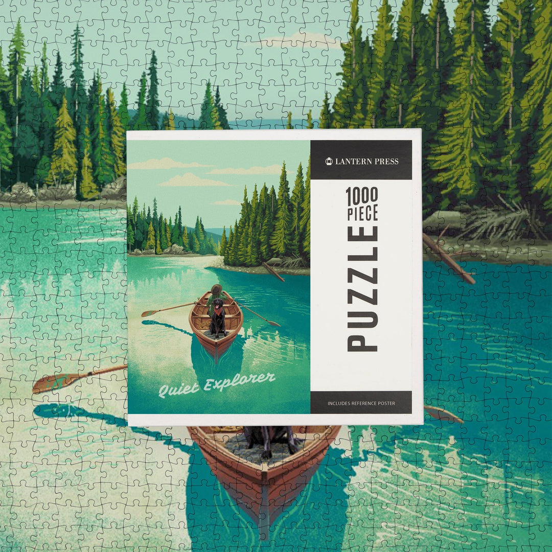 Quiet Explorer, Boating, Hills, Jigsaw Puzzle Puzzle Lantern Press