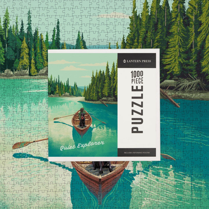 Quiet Explorer, Boating, Hills, Jigsaw Puzzle Puzzle Lantern Press