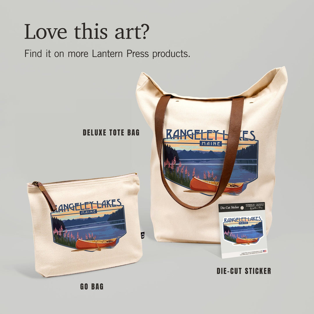 Rangeley Lakes, Maine, Canoe & Lake, Contour, Lantern Press Artwork, Vinyl Sticker Sticker Lantern Press