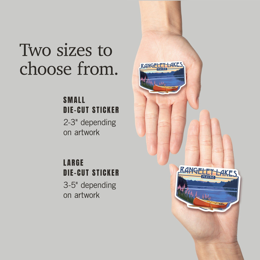 Rangeley Lakes, Maine, Canoe & Lake, Contour, Lantern Press Artwork, Vinyl Sticker Sticker Lantern Press