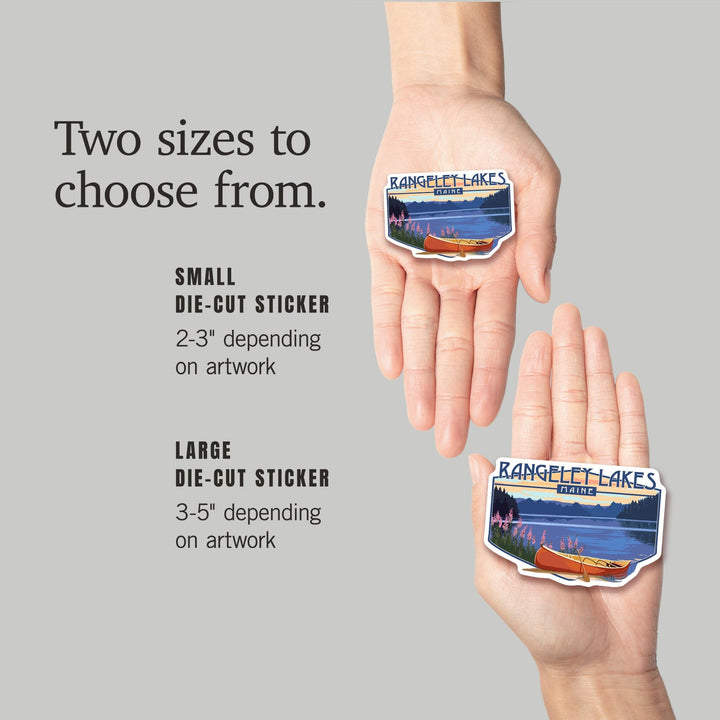 Rangeley Lakes, Maine, Canoe & Lake, Contour, Lantern Press Artwork, Vinyl Sticker Sticker Lantern Press